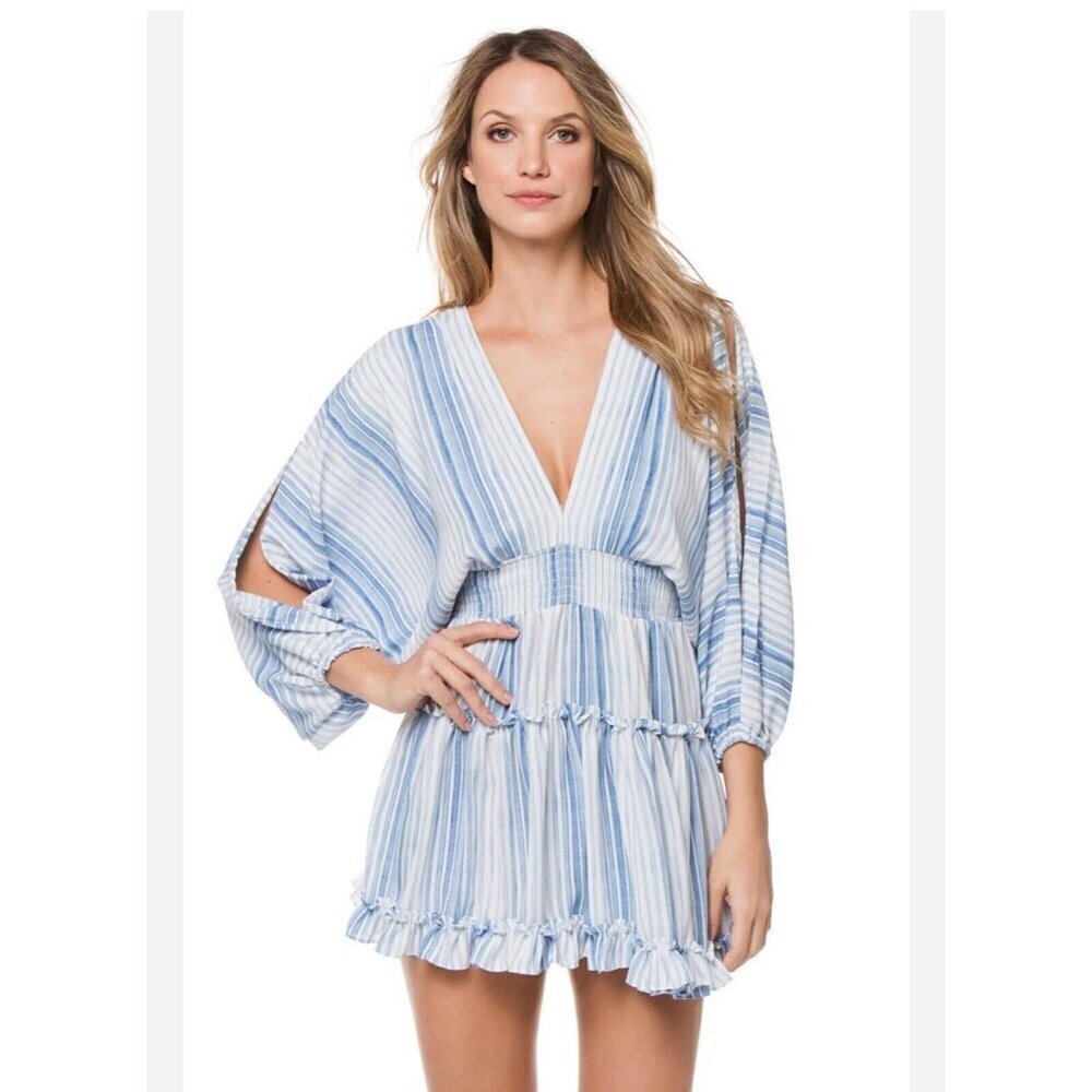 Misa Los Angeles Blue and White Striped Mini Dress